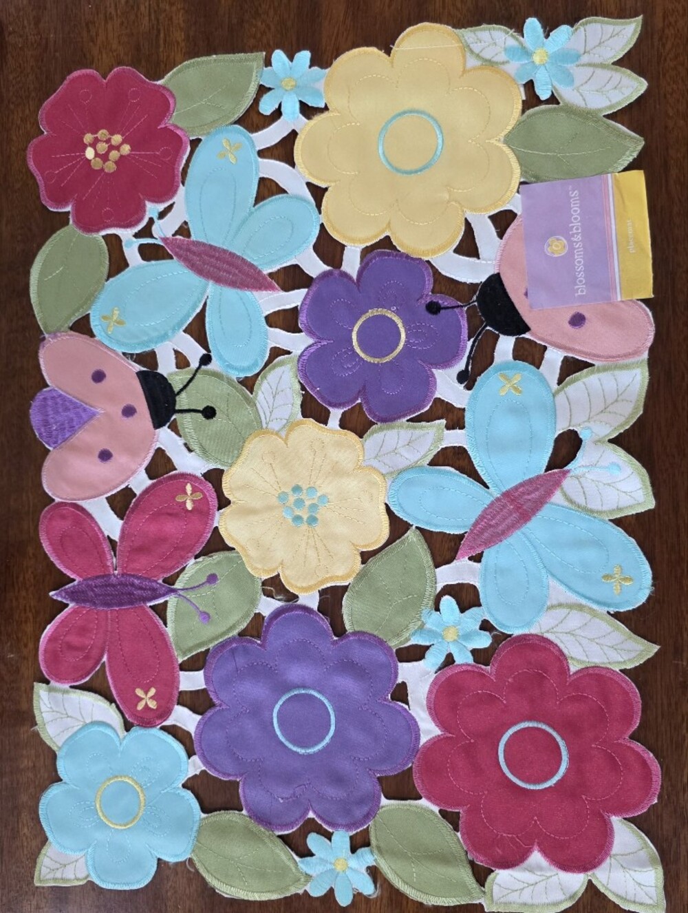 5 Colorful Floral Butterfly Appliqué Place Mats Blossums & Blooms